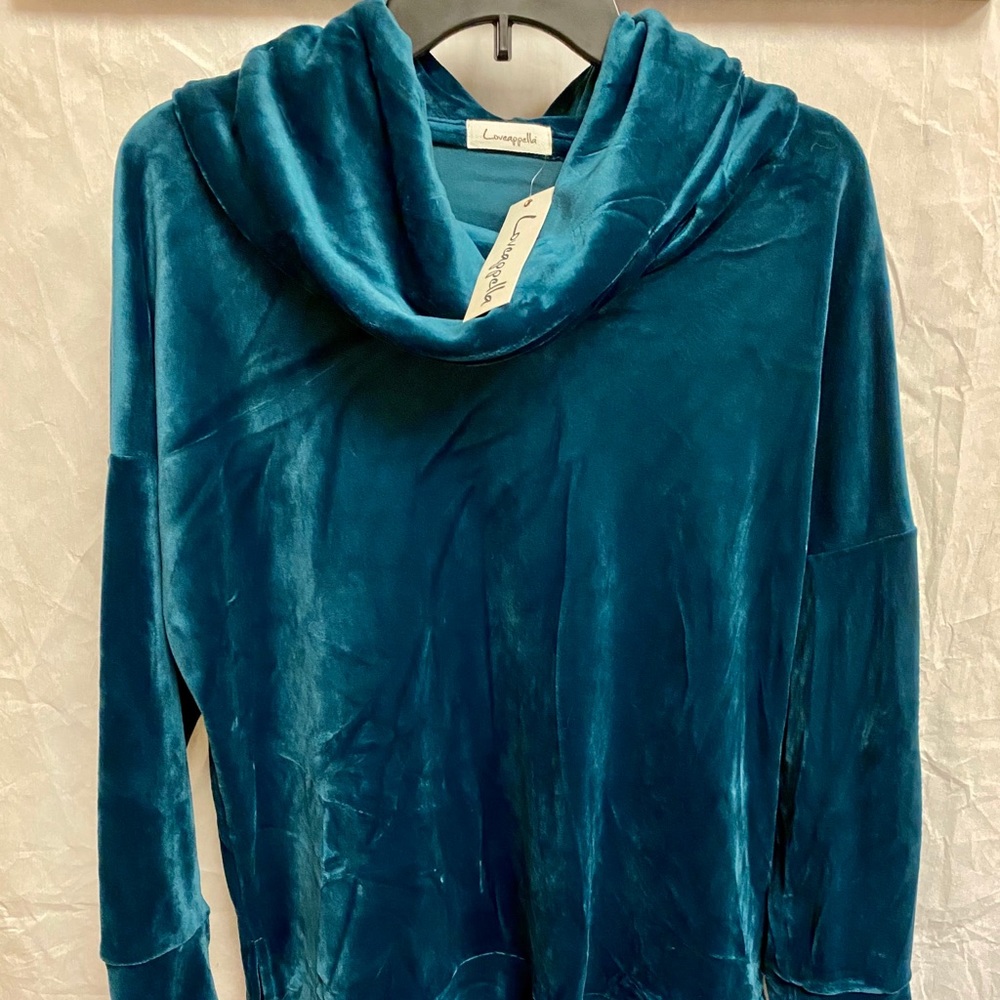 Loveappella Teal Velvet Like Top Sz S